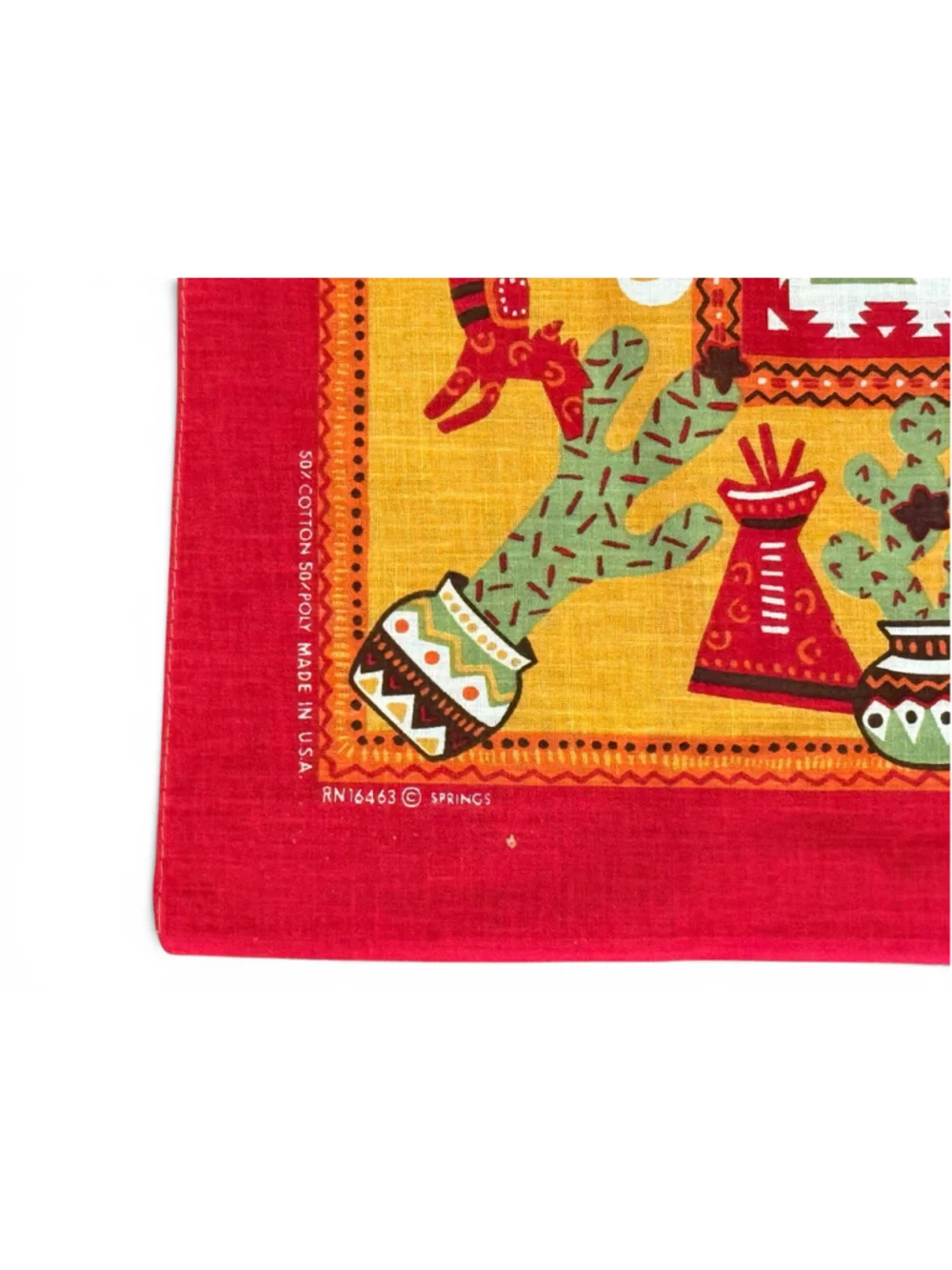 Vintage 80s Springs Southwestern Cactus Coyote Bandana Red USA RN16463 21x21
